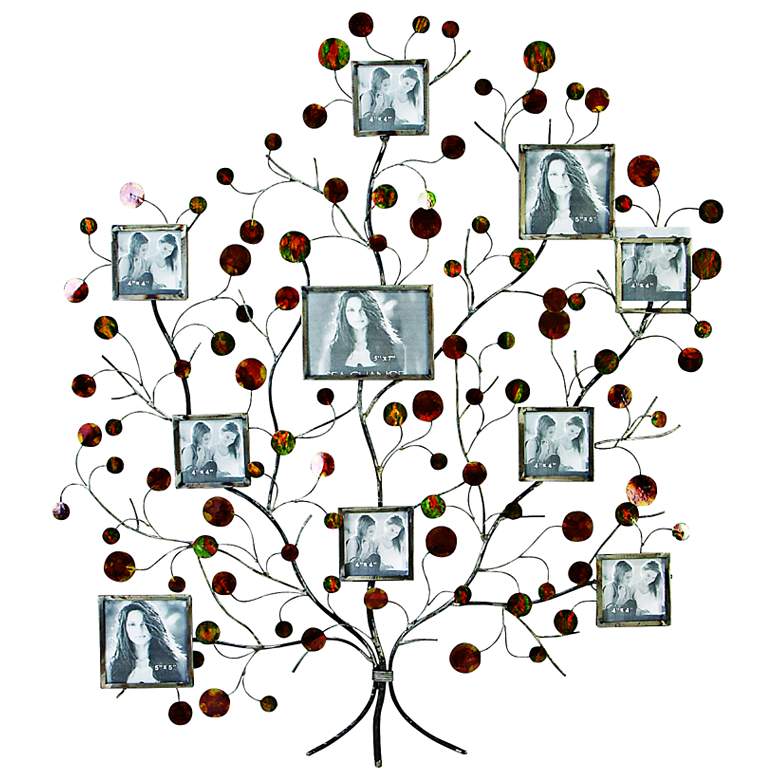 Image 1 Family Tree 10-Photo 42 inch High Gray Metal Wall Art