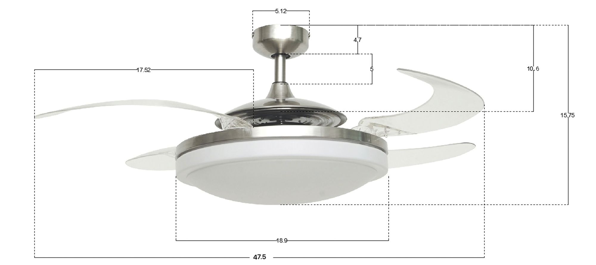 Fanaway Evo2 48" Brushed Chrome Retractable Blade Fan &amp; Light