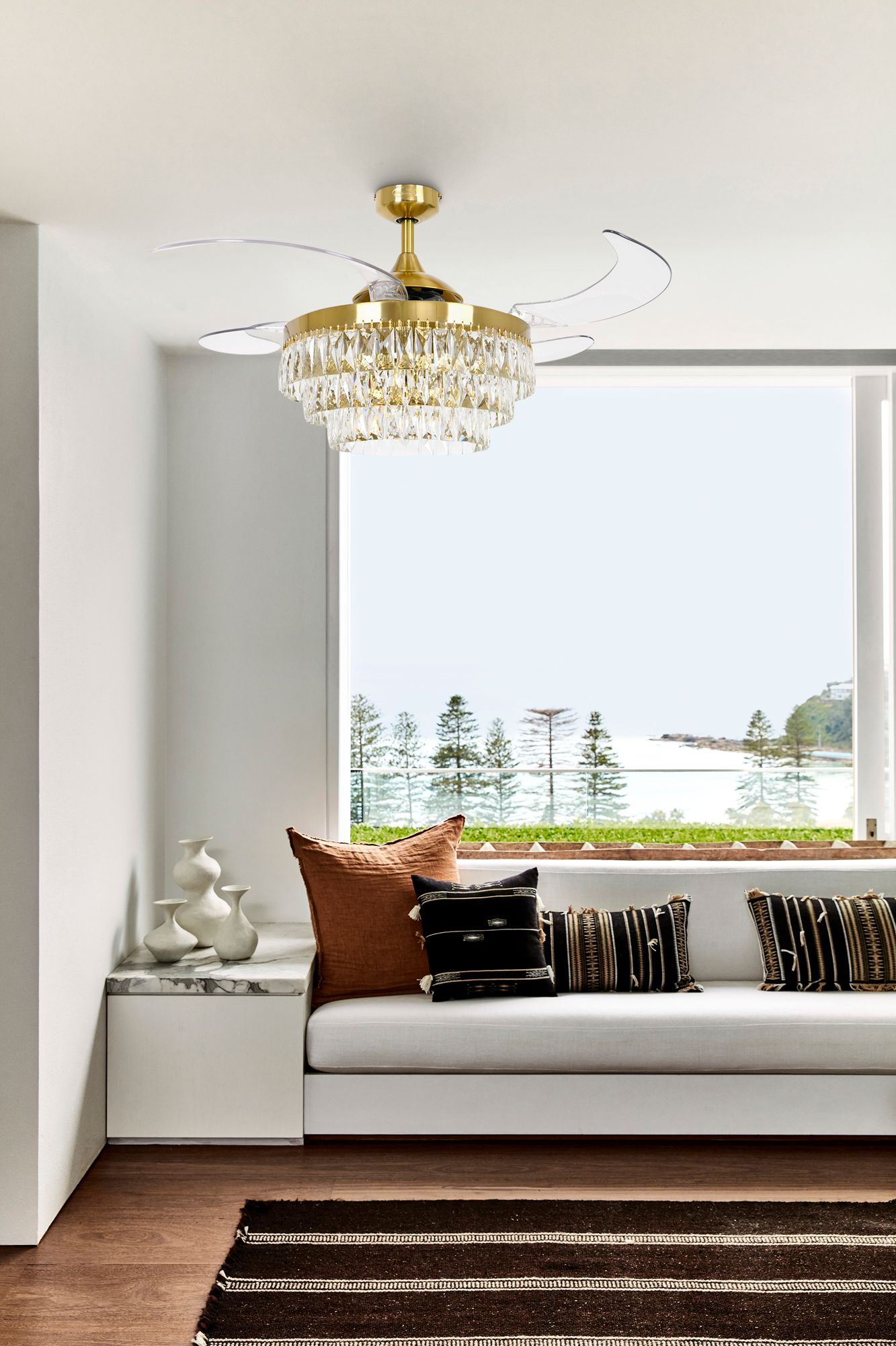 Thumbnail2 of Fanaway Veil 48" Gold Retractable Blade Fan & Light more views