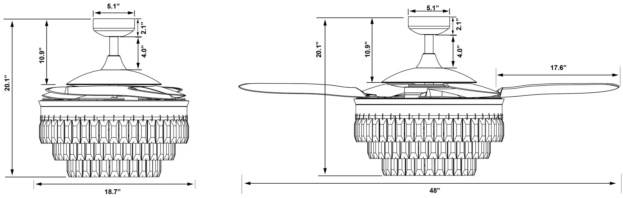 Fanaway Veil 48" Gold Retractable Blade Fan & Light
