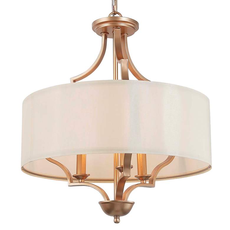 Image 2 Fanes 17 inch Wide 3-Light Gold and White Drum Shade Chandelier