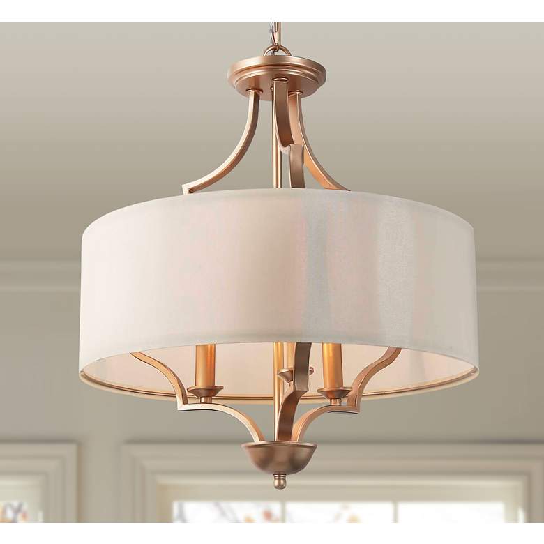 Image 1 Fanes 17 inch Wide 3-Light Gold and White Drum Shade Chandelier