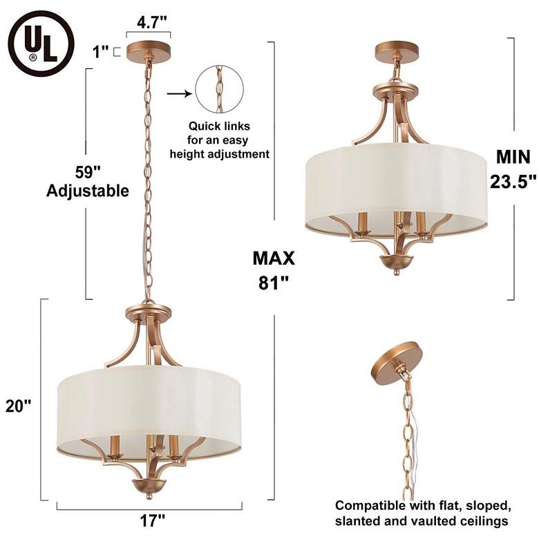 Image 7 Fanes 17" Wide 3-Light Gold and White Drum Shade Chandelier more views