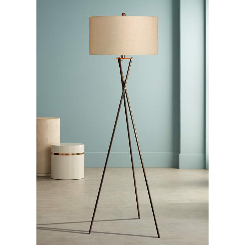 Image 1 Fangio Breslen 63 1/2" Rusted Silver Finish Metal Tripod Floor Lamp