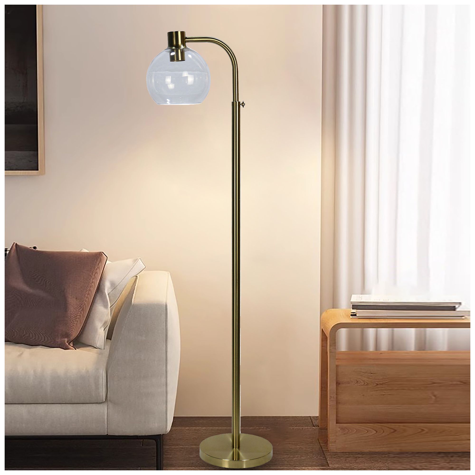 Image 2 Fangio Lighting 1736SG Adjustable Metal Pharmacy Floor Lamp in Soft Gold more views