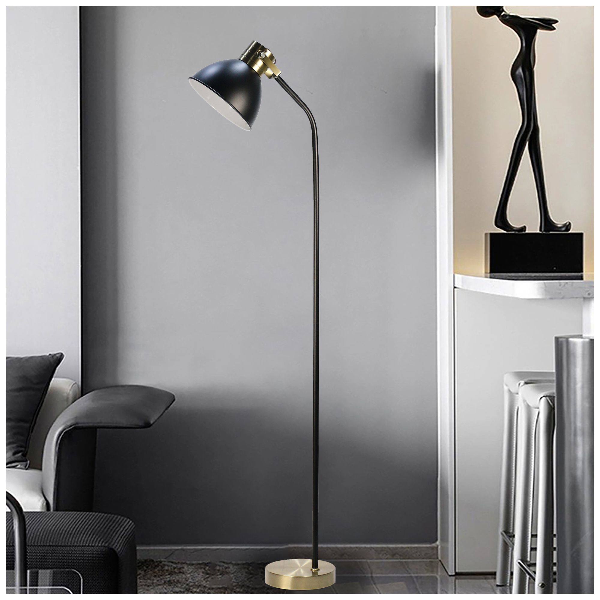 Image 7 Fangio Lighting's 1770 68" Metal Floor Lamp in Black/Antique Brass more views