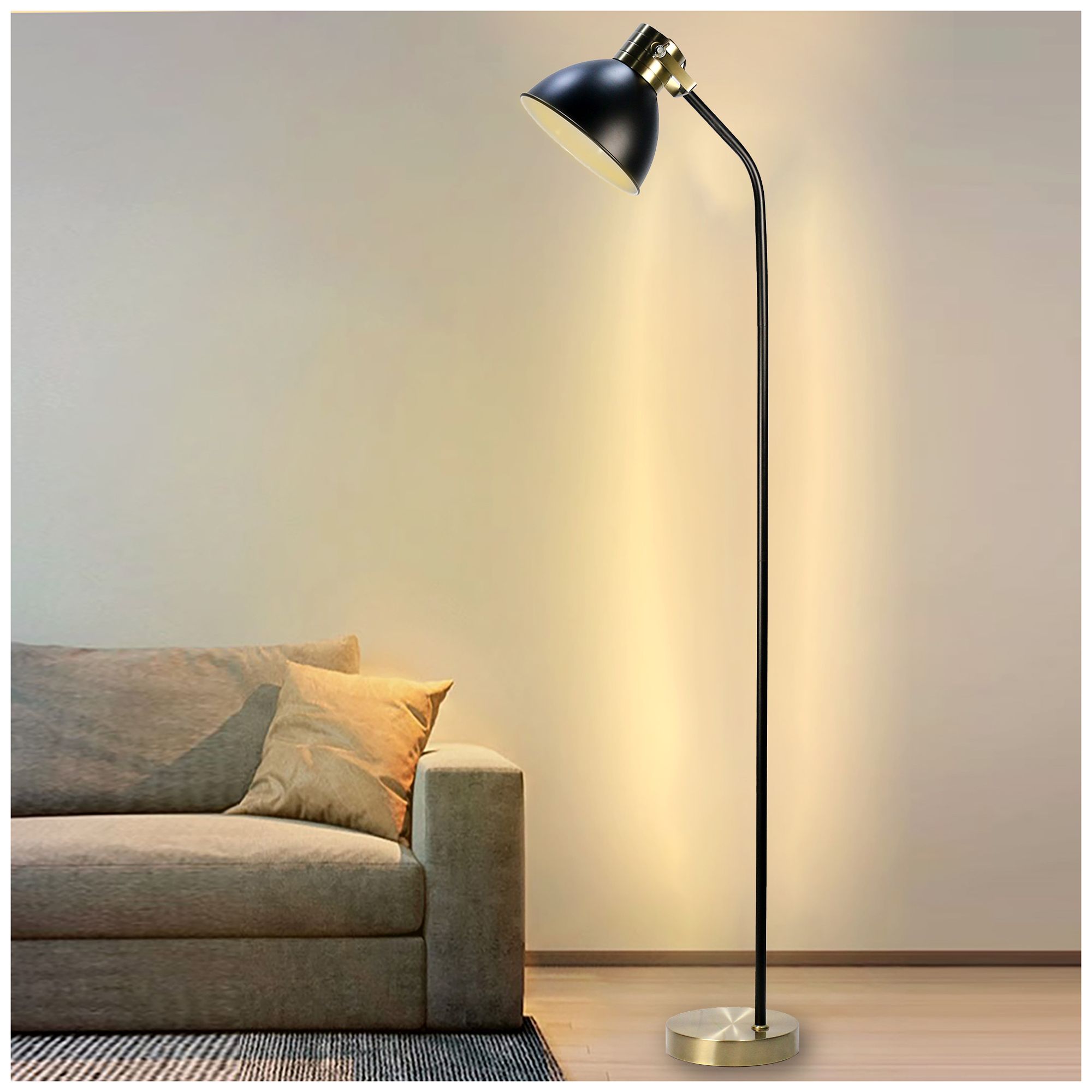 Fangio Lighting's 1770 68" Metal Floor Lamp in Black/Antique Brass