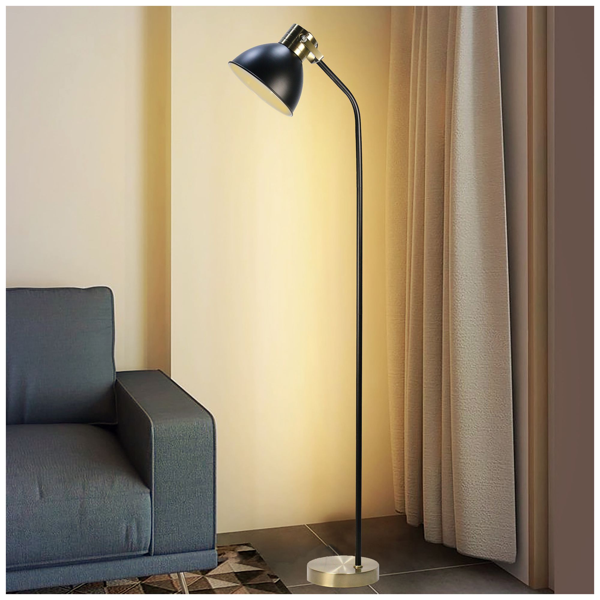 Fangio Lighting's 1770 68" Metal Floor Lamp in Black/Antique Brass