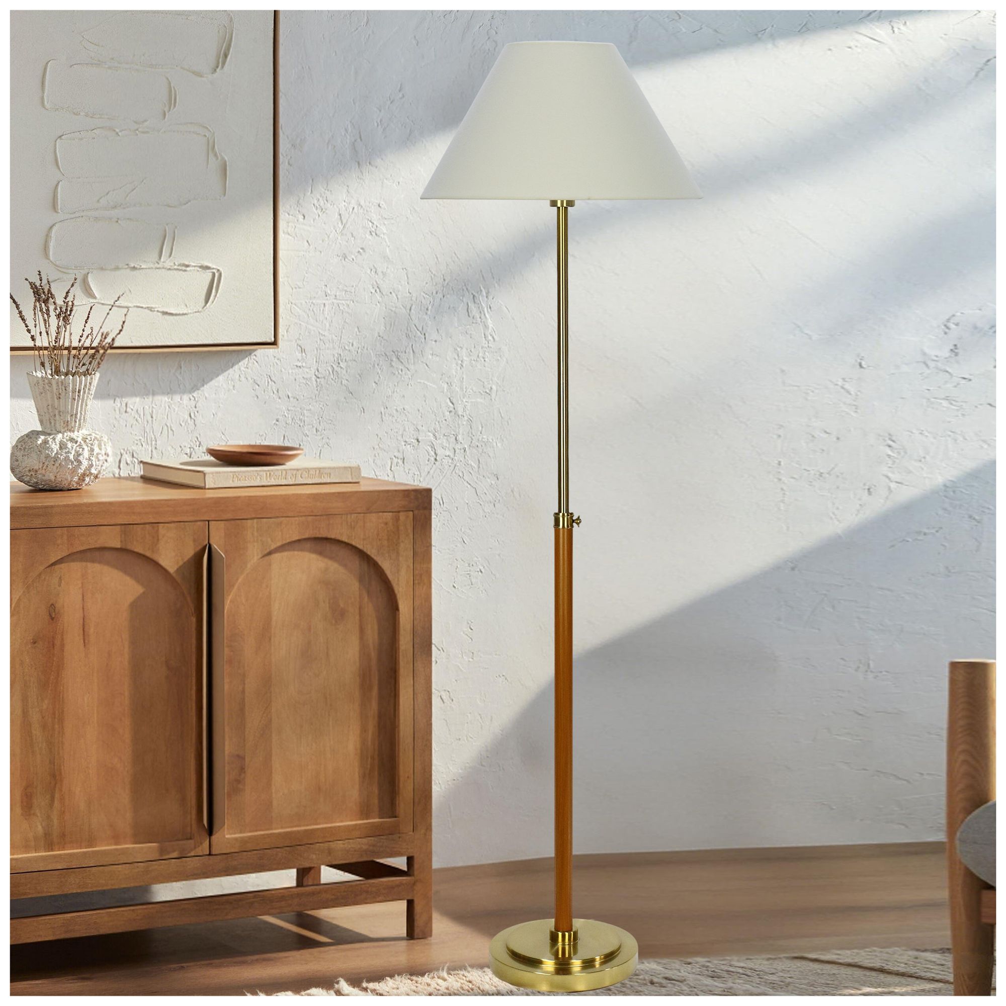 Image 3 Fangio Lighting's 1777 58-63" Metal & Faux Wood Adjustable Floor Lamp more views