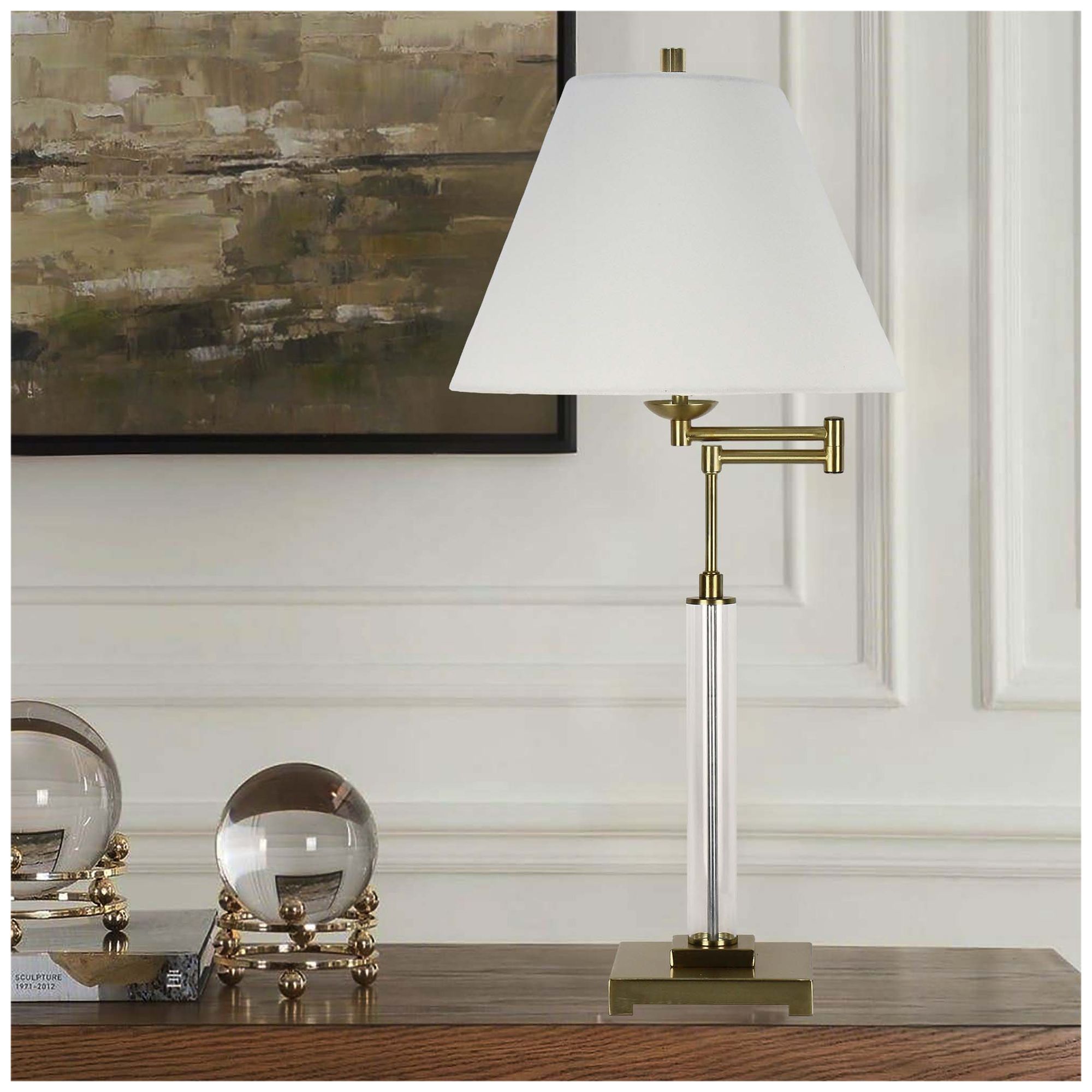 Image 3 Fangio Lighting's 1778-2PK Pair of 30" Metal & Glass Swing Arm Table Lamps more views