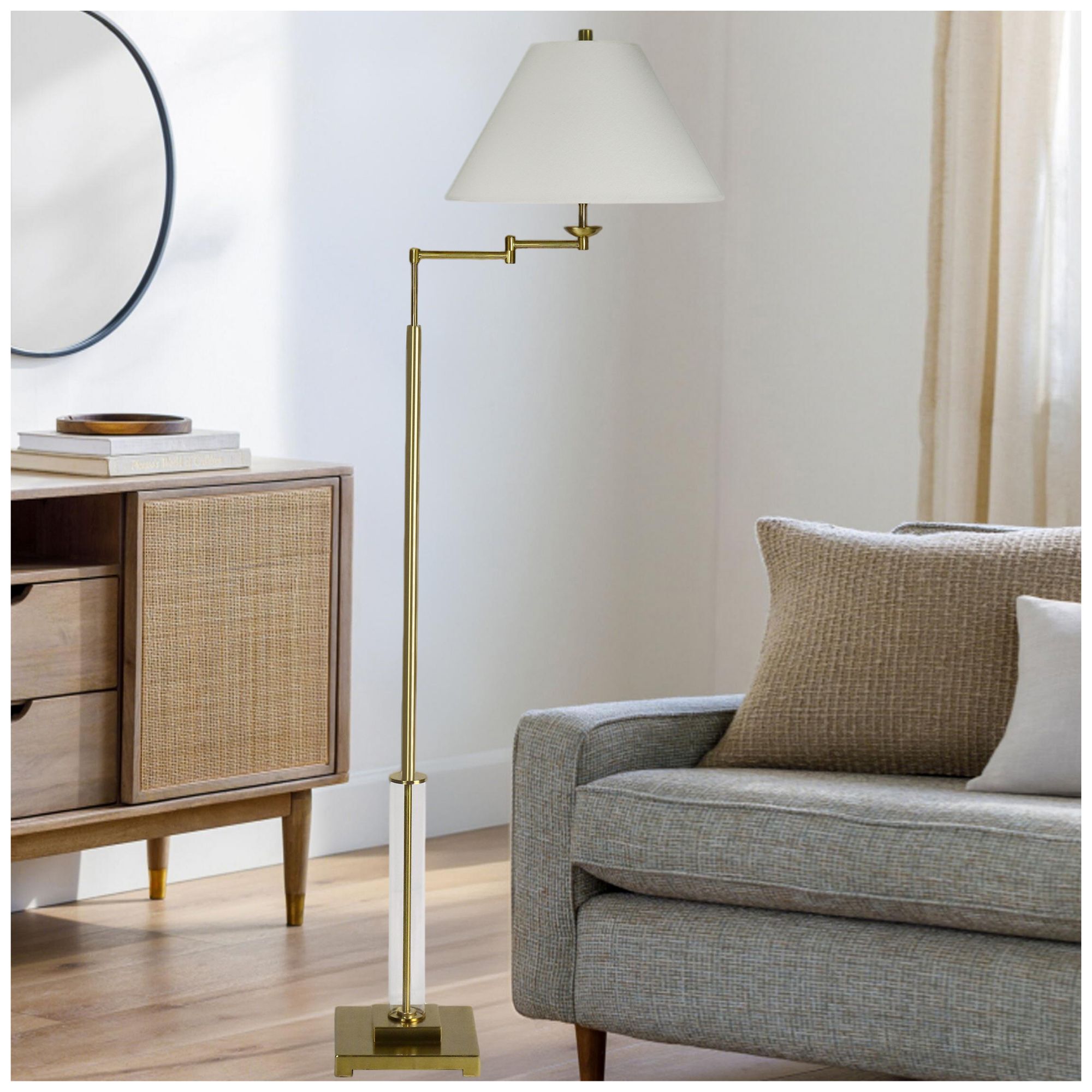 Image 2 Fangio Lighting's 1779 62" Metal & Glass Swing Arm Floor Lamp in Soft Gold more views