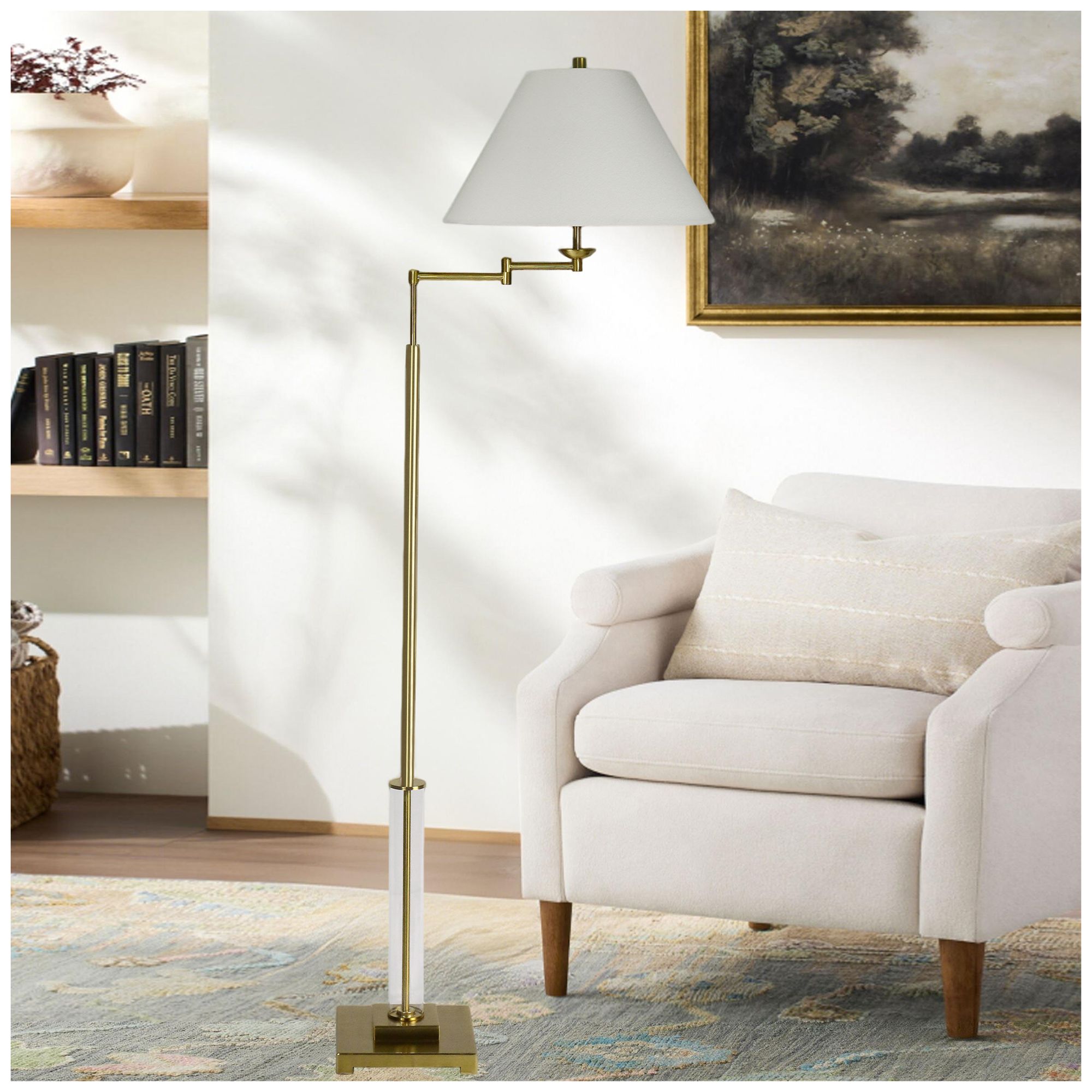 Image 3 Fangio Lighting's 1779 62" Metal & Glass Swing Arm Floor Lamp in Soft Gold more views