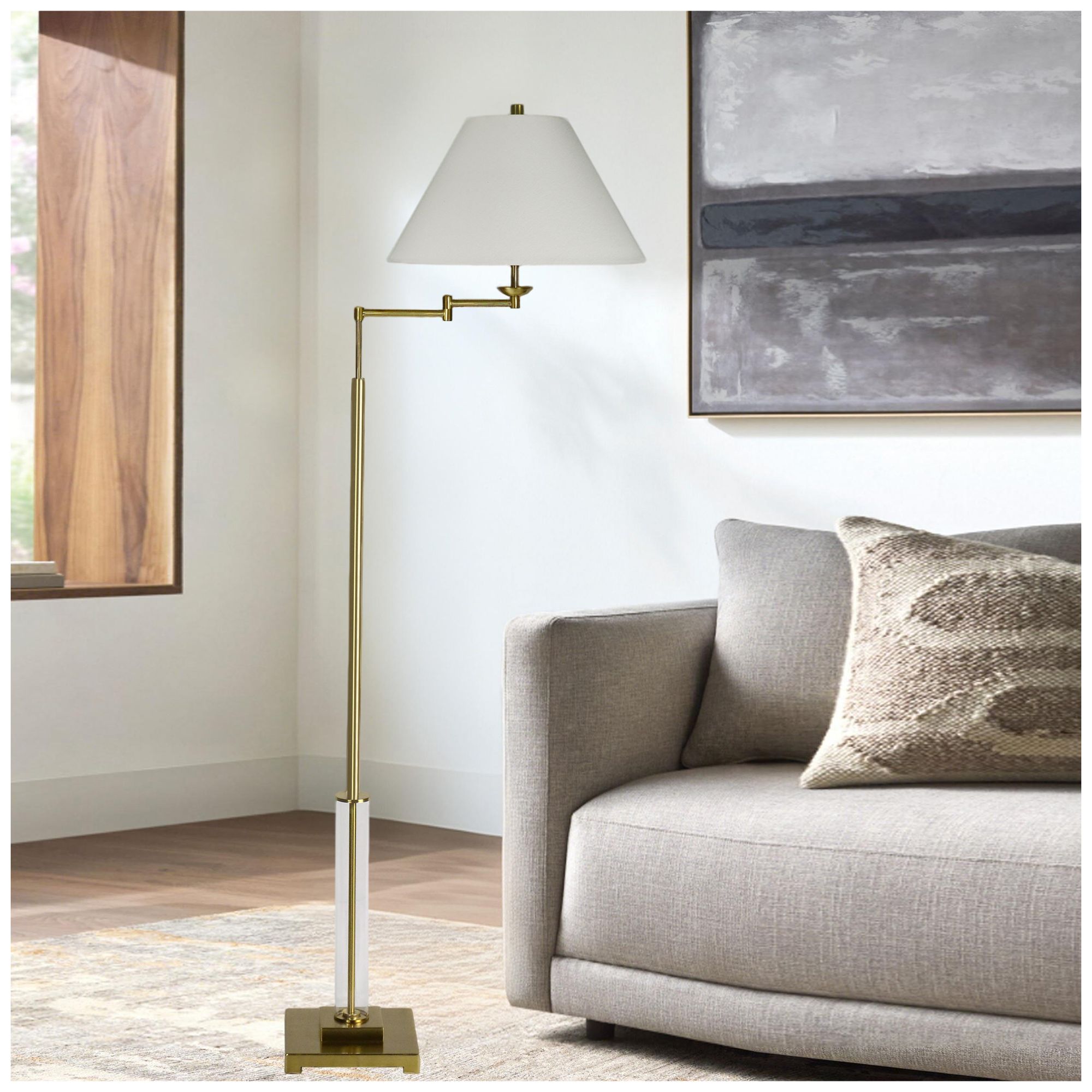 Image 4 Fangio Lighting's 1779 62" Metal & Glass Swing Arm Floor Lamp in Soft Gold more views