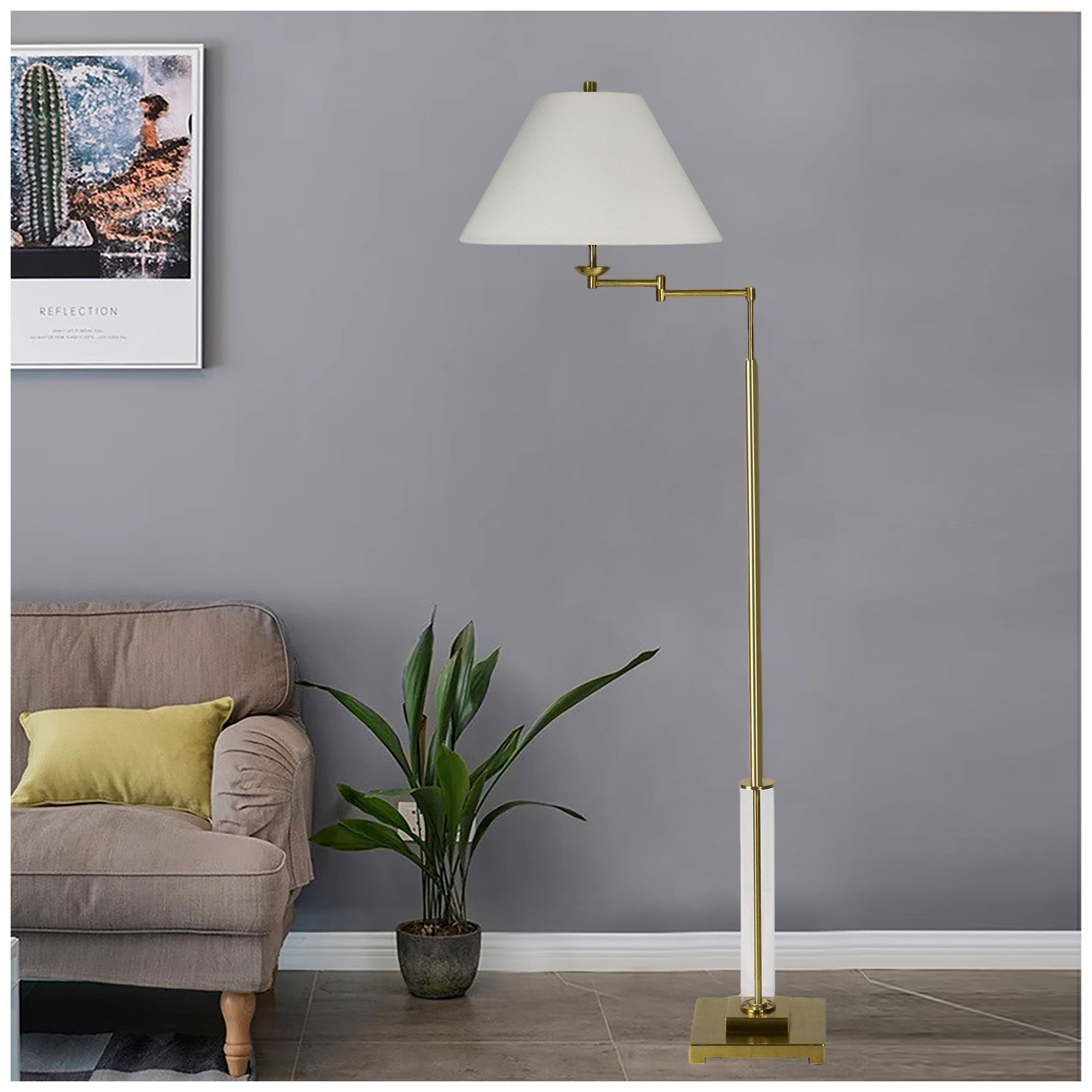Image 5 Fangio Lighting's 1779 62" Metal & Glass Swing Arm Floor Lamp in Soft Gold more views