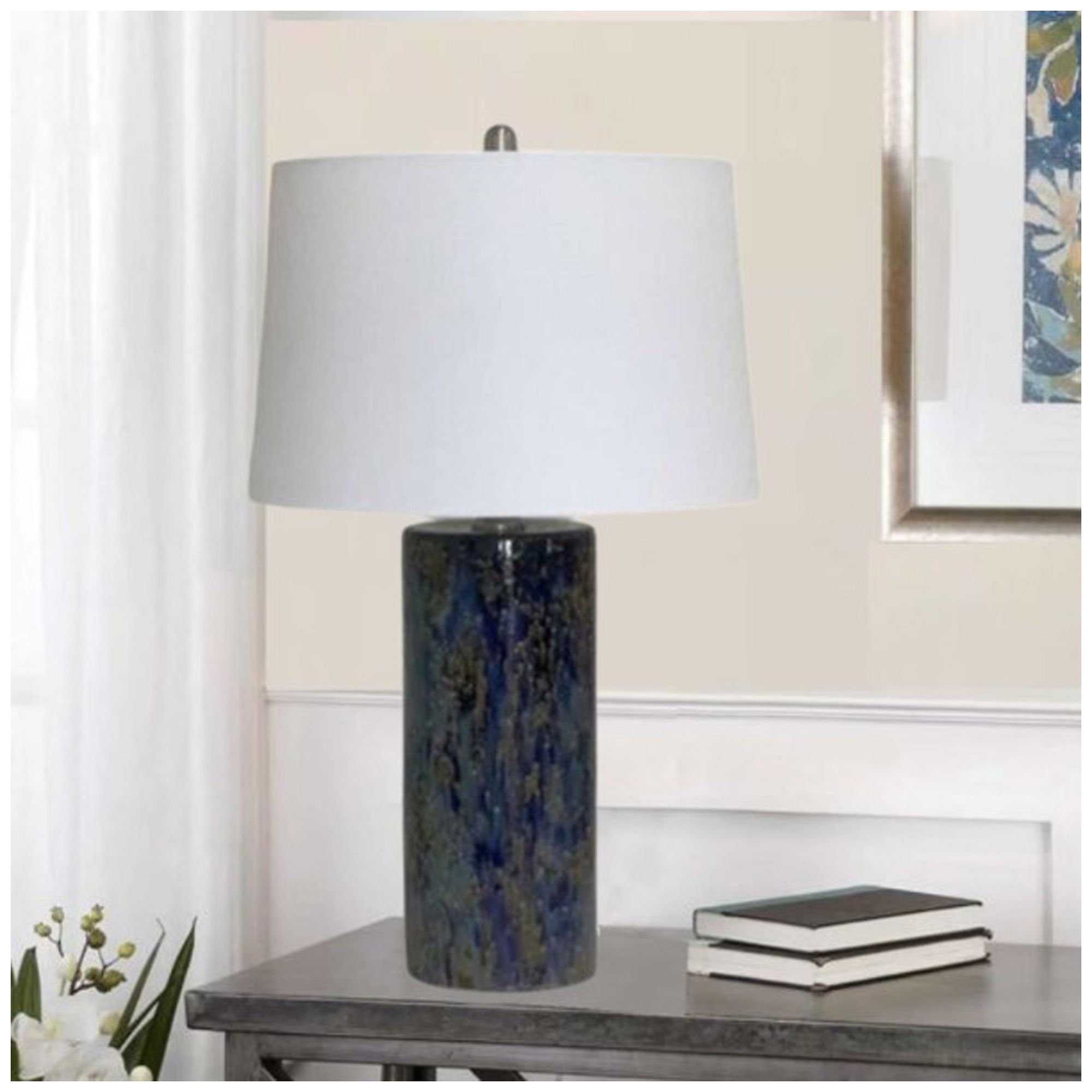 Image 2 Fangio Lighting's #374 Stoneware Table Lamp in Blue Picas more views