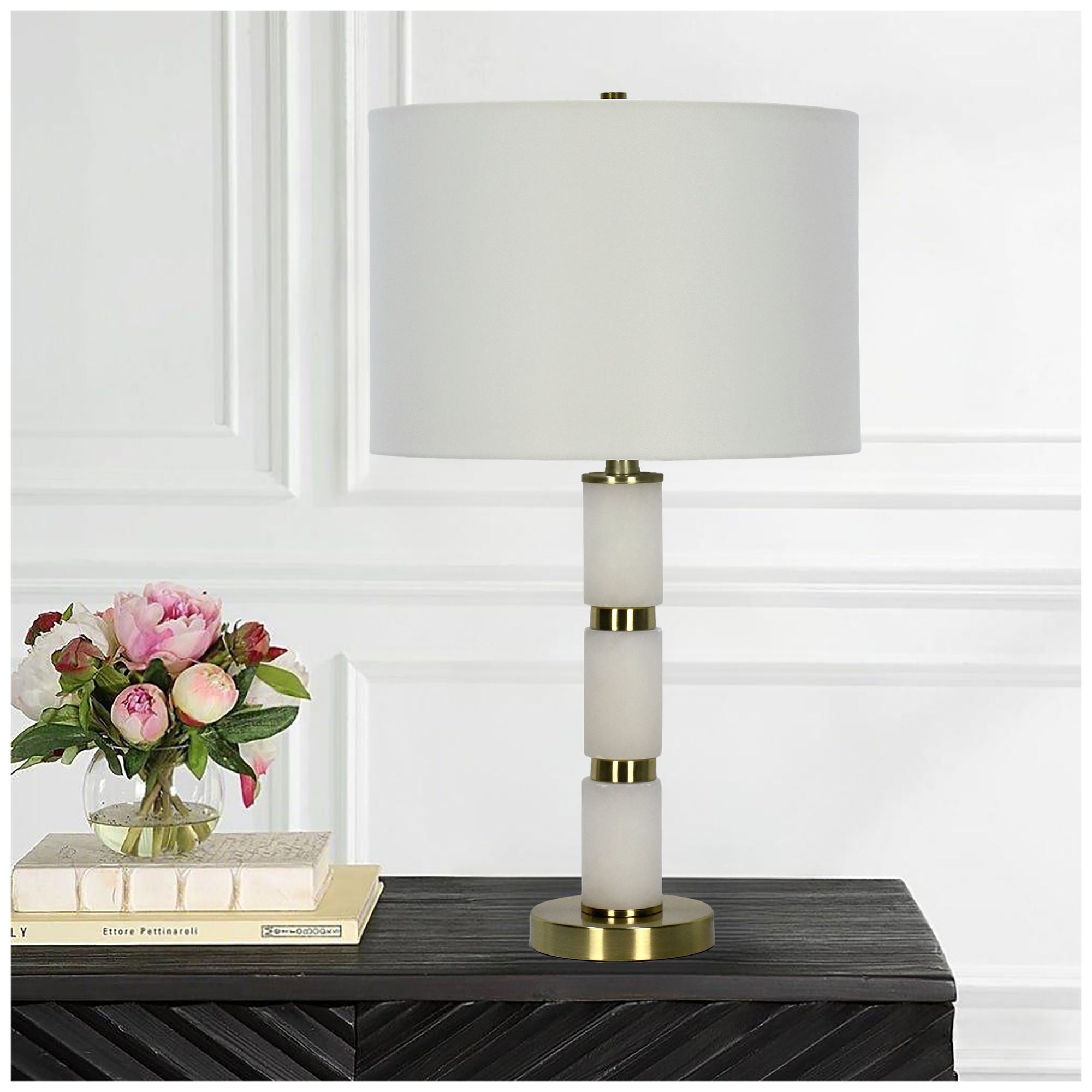 Image 2 Fangio Lighting's 5216WHT-2PK Pair of 26" Marble & Metal Table Lamps more views