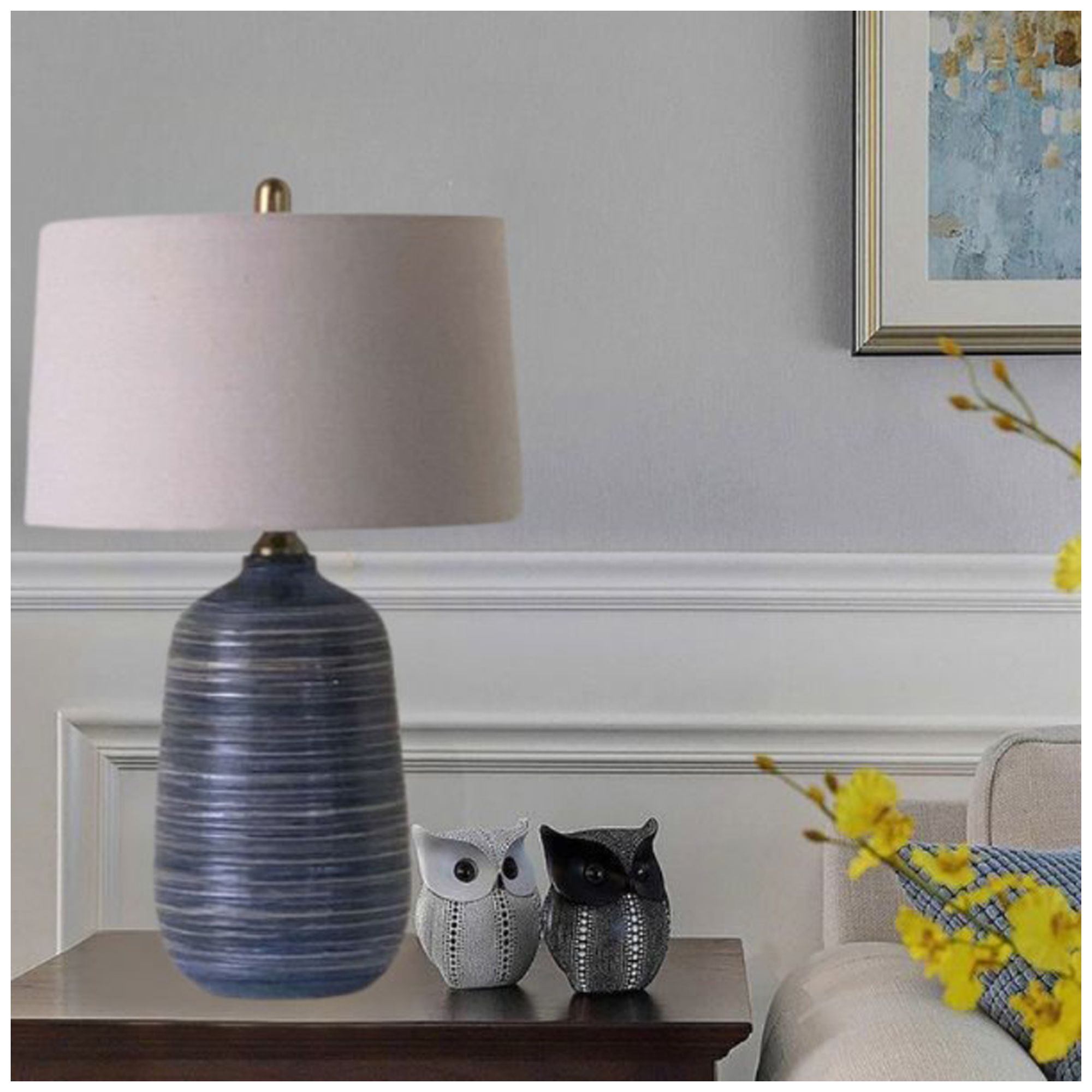 Image 2 Fangio Lighting's #600 Hand Thrown Pottery Table Lamp in Scratch Blue more views