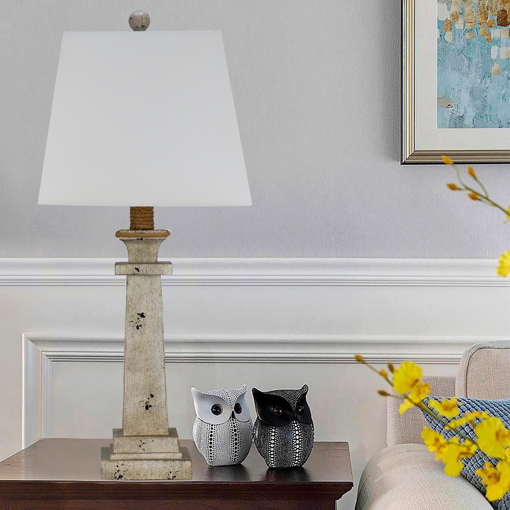 Image 2 Fangio Lighting's 6324CAW 27in Cast Table Lamp In Cottage Antique White more views
