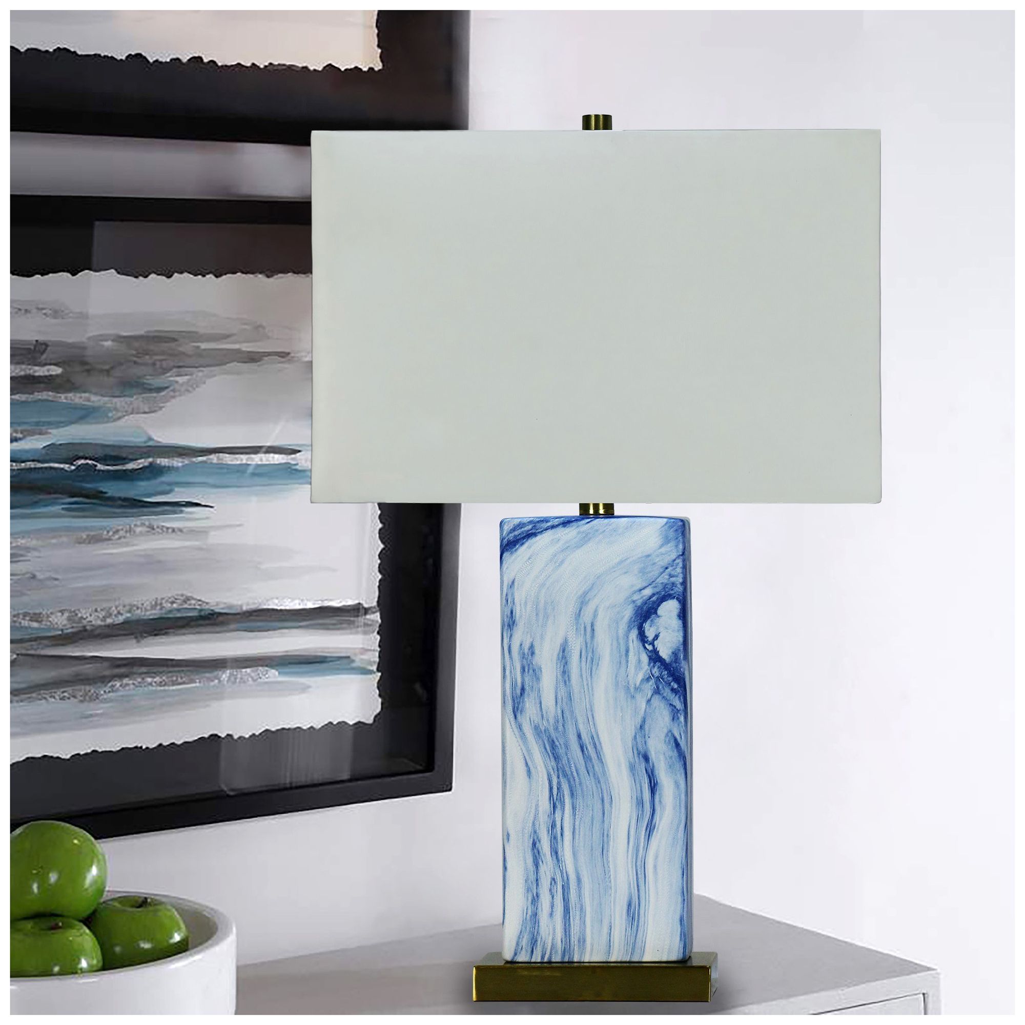 Image 2 Fangio Lighting's 8570BLU-2PK Pair of Ceramic Table Lamps in Blue Stone more views