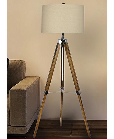 Fangio Tycho 61" High Coffee Wood and Nickel Metal Tripod Floor Lamp