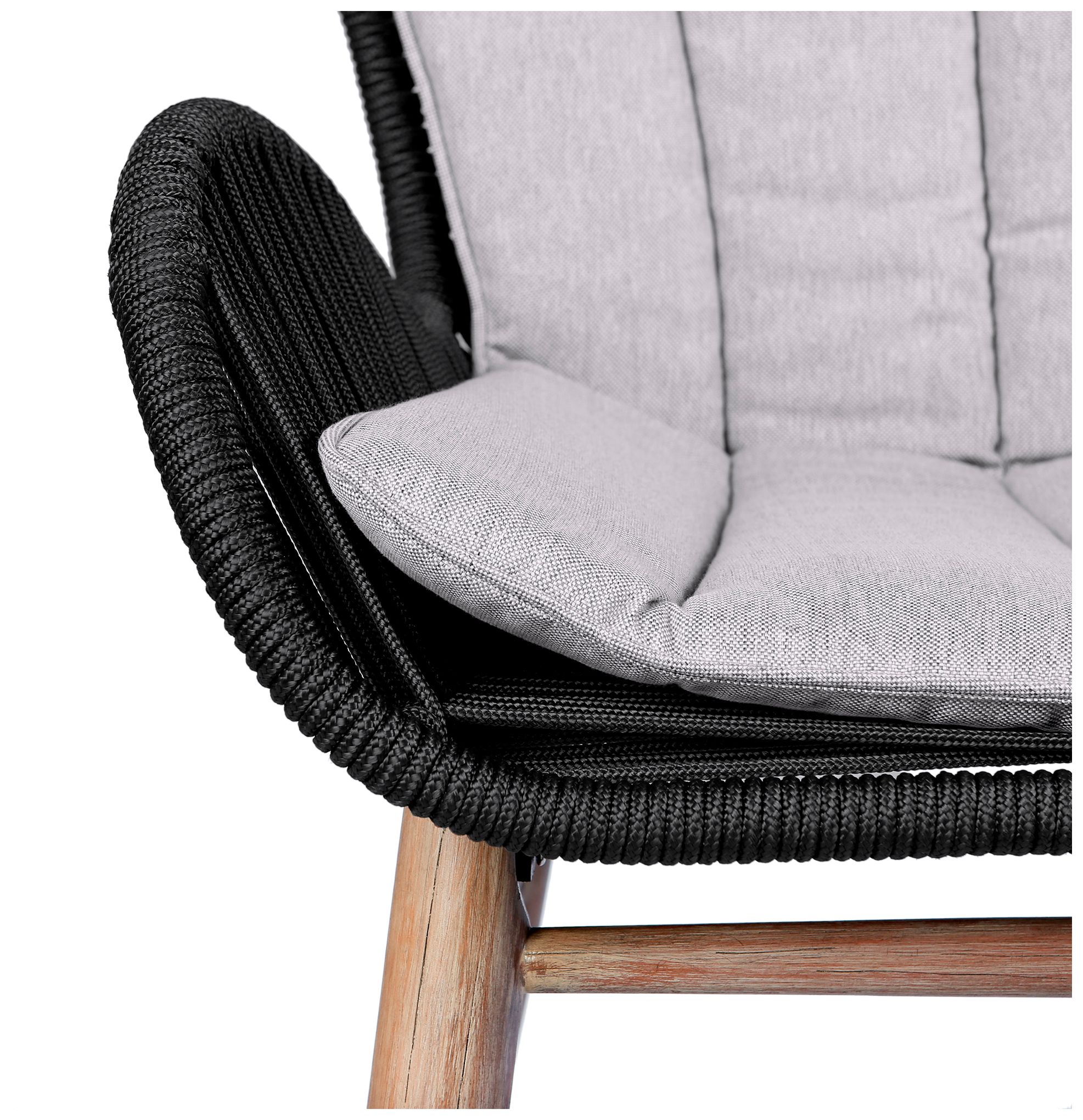 Fanny Outdoor Patio Dining Chair in Light Eucalyptus Wood and Charcoal Rope