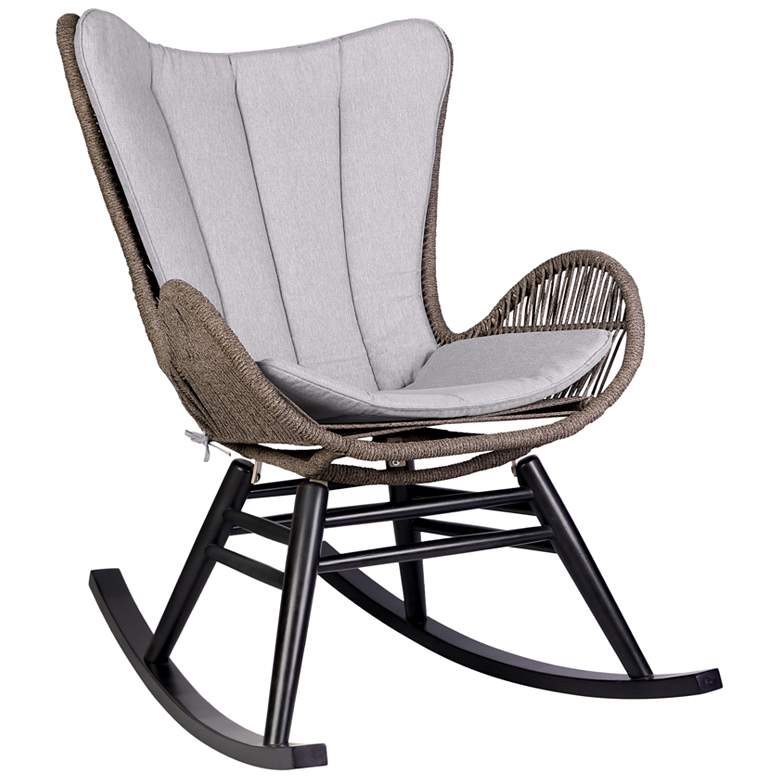 Image 1 Fanny Outdoor Patio Rocking chair in Dark Eucalyptus Wood and Truffle Rope