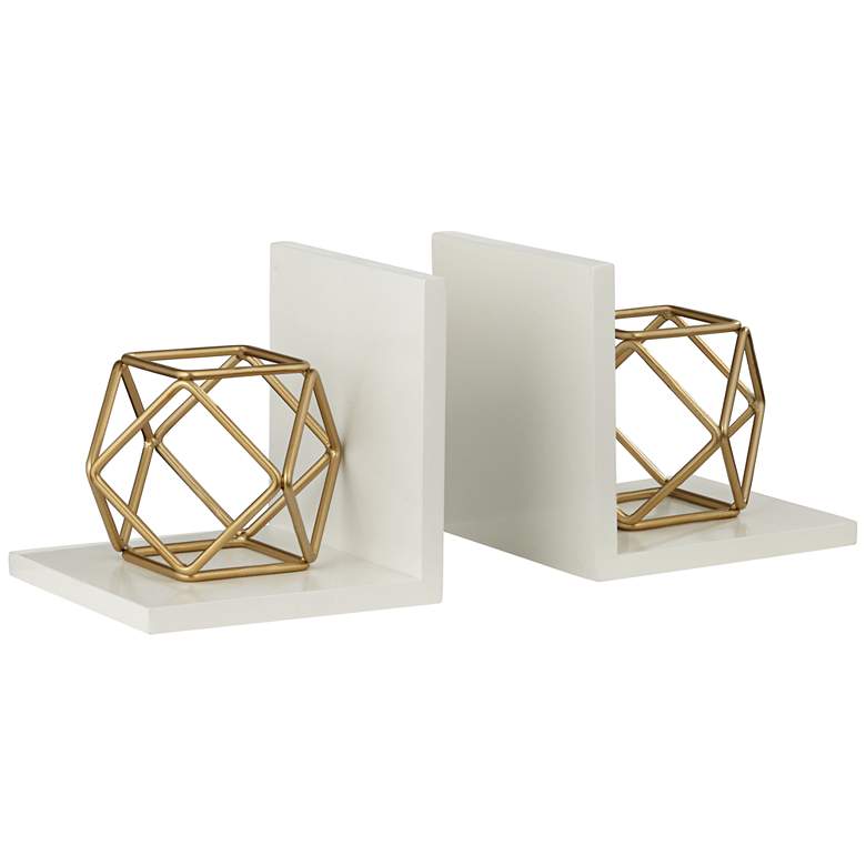 Image 4 Fantasma White Wood Glossy Golden Bookends Set more views