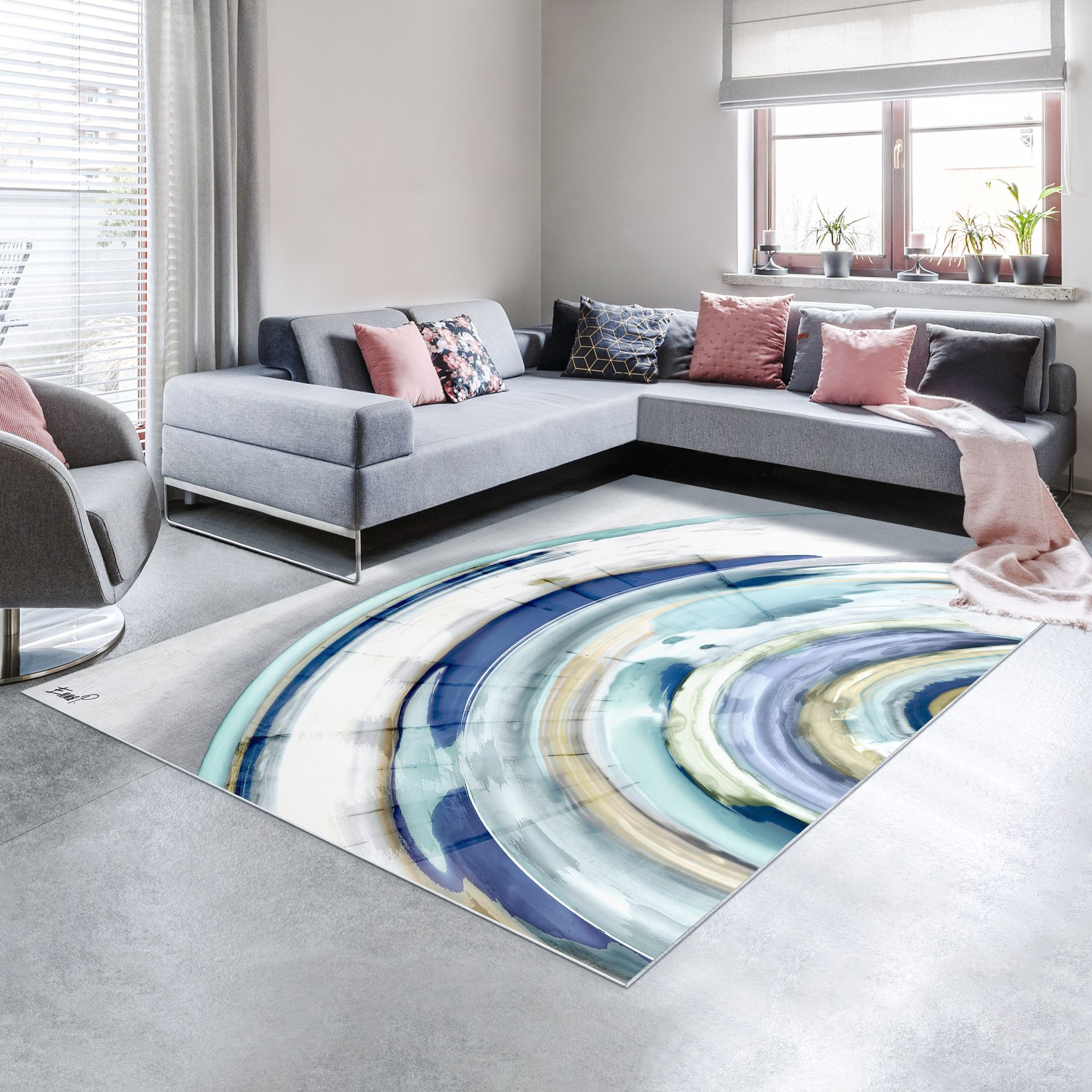 Image 2 Fantasy Shell II Washable Geometric Art Area Rug size 8'x10' more views