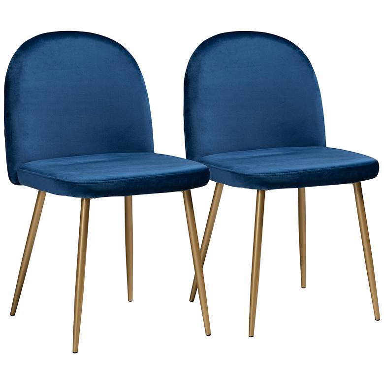 Image 2 Fantine Navy Blue Velvet Dining Chairs Set of 2