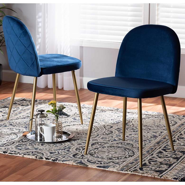 Image 1 Fantine Navy Blue Velvet Dining Chairs Set of 2