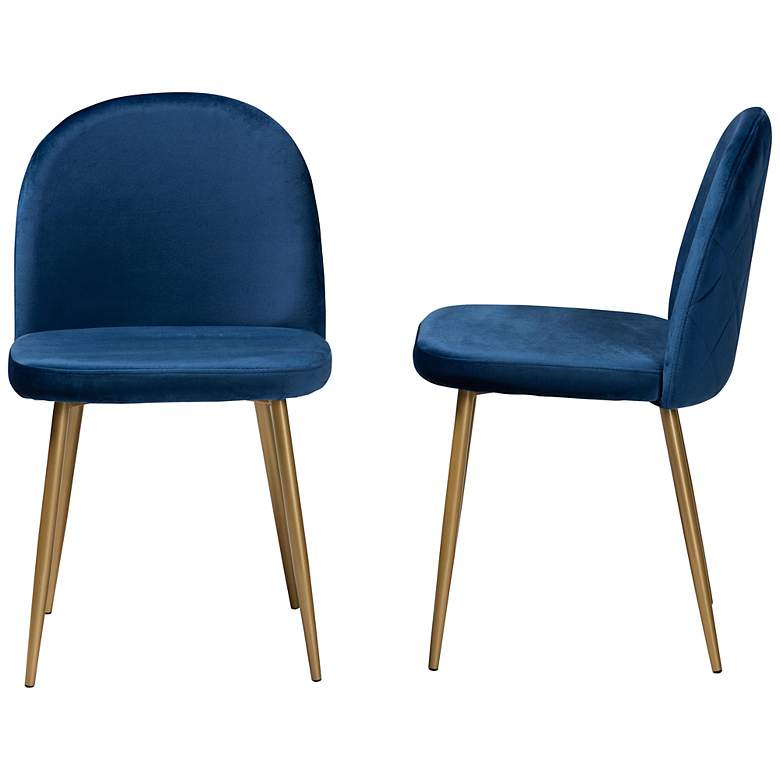 Image 6 Fantine Navy Blue Velvet Dining Chairs Set of 2 more views