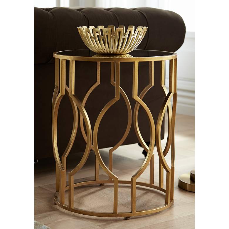 Image 1 Fara 20" Wide Gold and Mirrored Top Round End Table