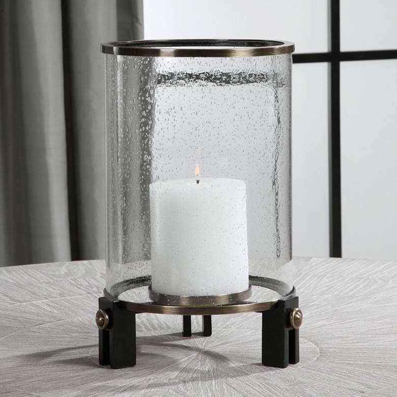 Image 1 Faraday 14 1/4 inch Seeded Glass Cylinder Pillar Candle Holder