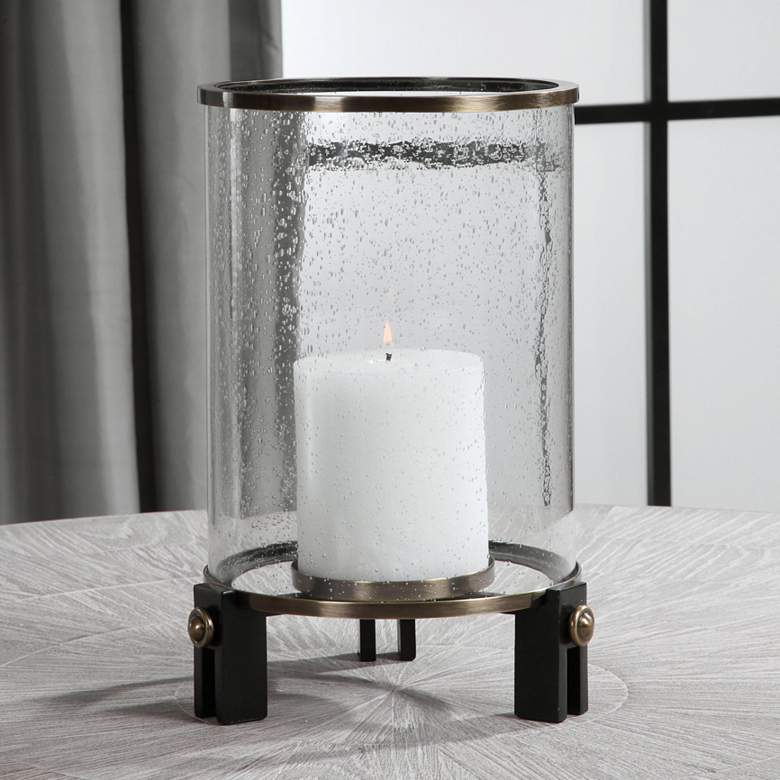 Image 1 Faraday 14 1/4" Seeded Glass Cylinder Pillar Candle Holder