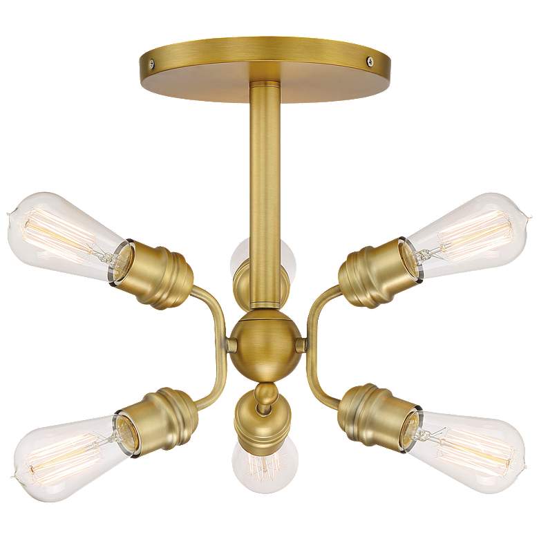 Image 1 Faraday; 6 Light; Semi-Flush Fixture; Brushed Brass Finish