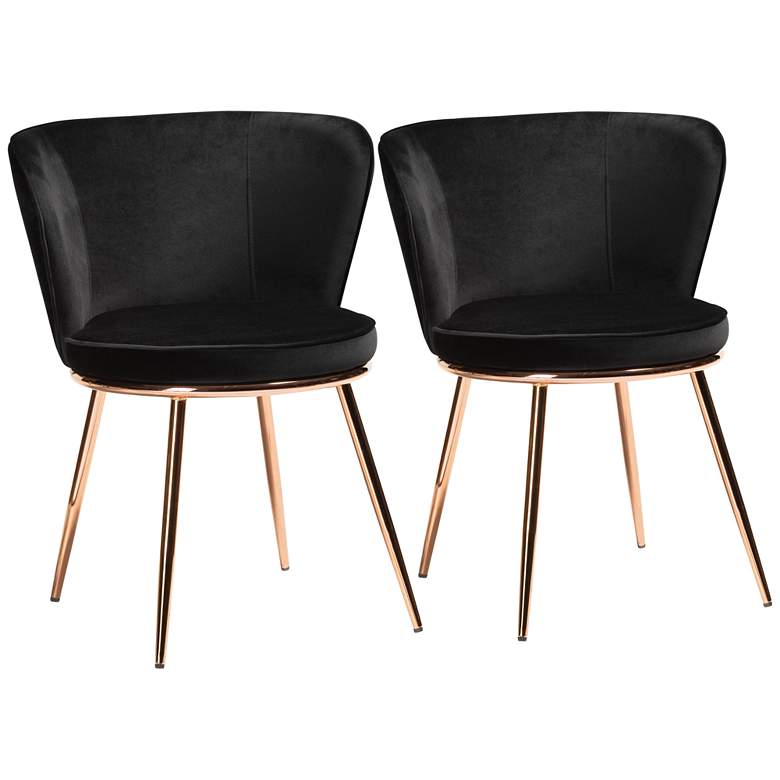 Image 2 Farah Black Velvet Fabric Dining Chairs Set of 2