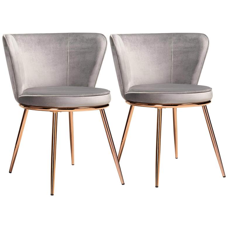 Image 1 Farah Gray Velvet Fabric Dining Chairs Set of 2