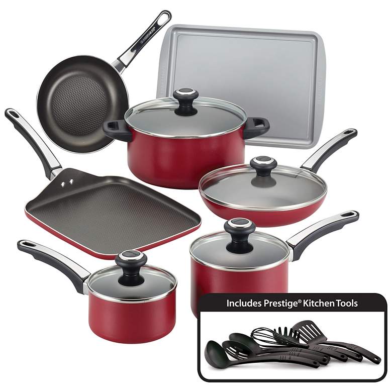 Image 1 Farberware High Performance 17-Piece Red Cookware Set