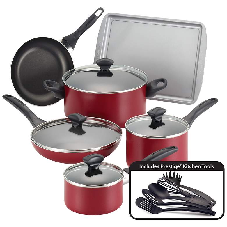 Image 1 Farberware Nonstick 15-Piece Red Cookware Set