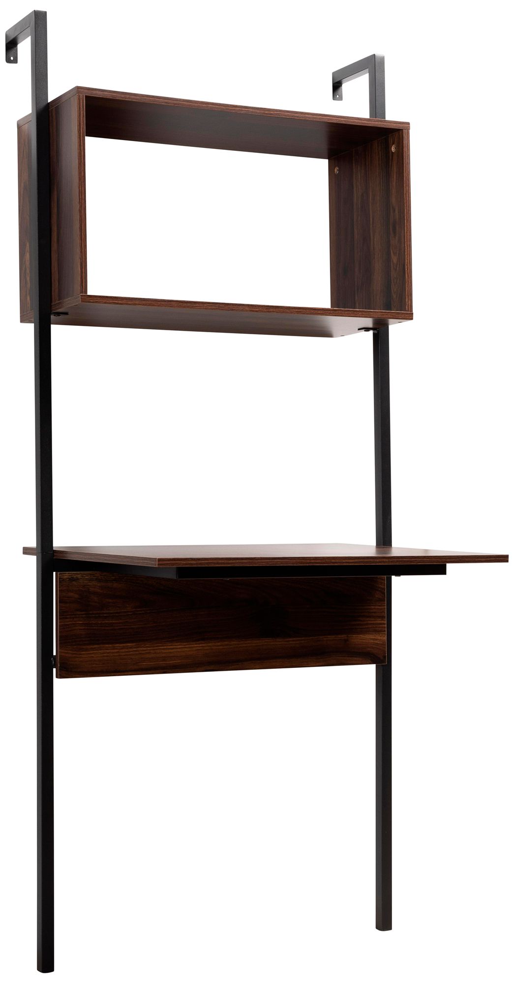 Fariat 30" Wide Walnut Brown Black Display Shelf with Desk