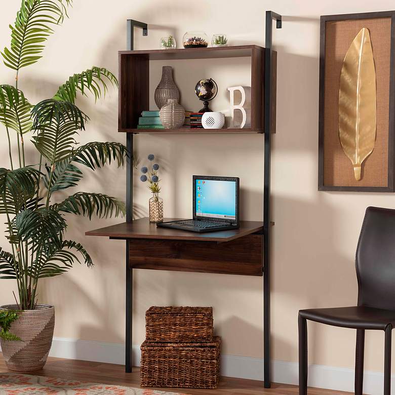 Image 1 Fariat 30" Wide Walnut Brown Black Display Shelf with Desk