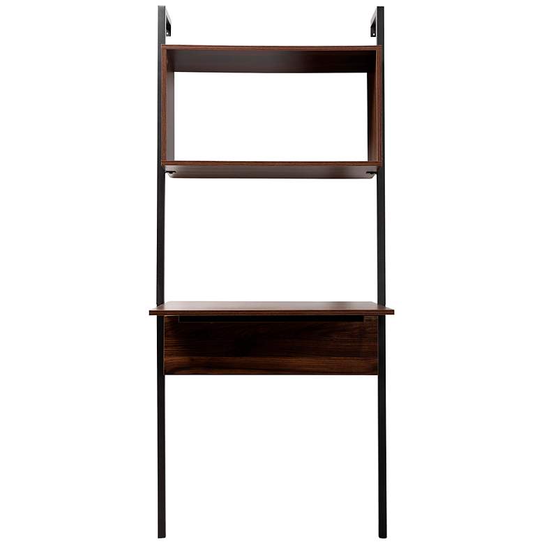 Image 5 Fariat 30 inch Wide Walnut Brown Black Display Shelf with Desk more views