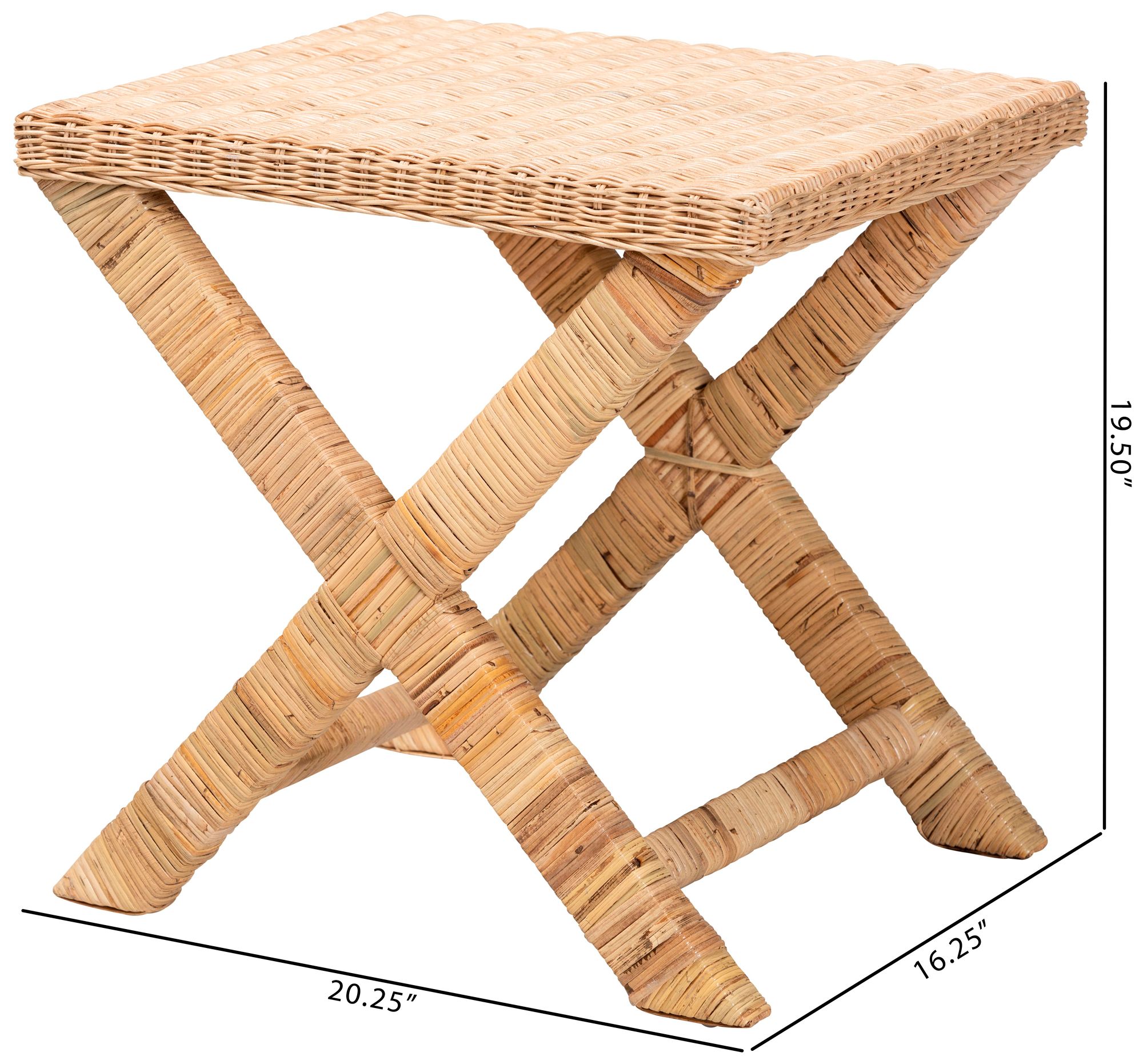 Farica Natural Brown Rattan Rectangular Accent Bench