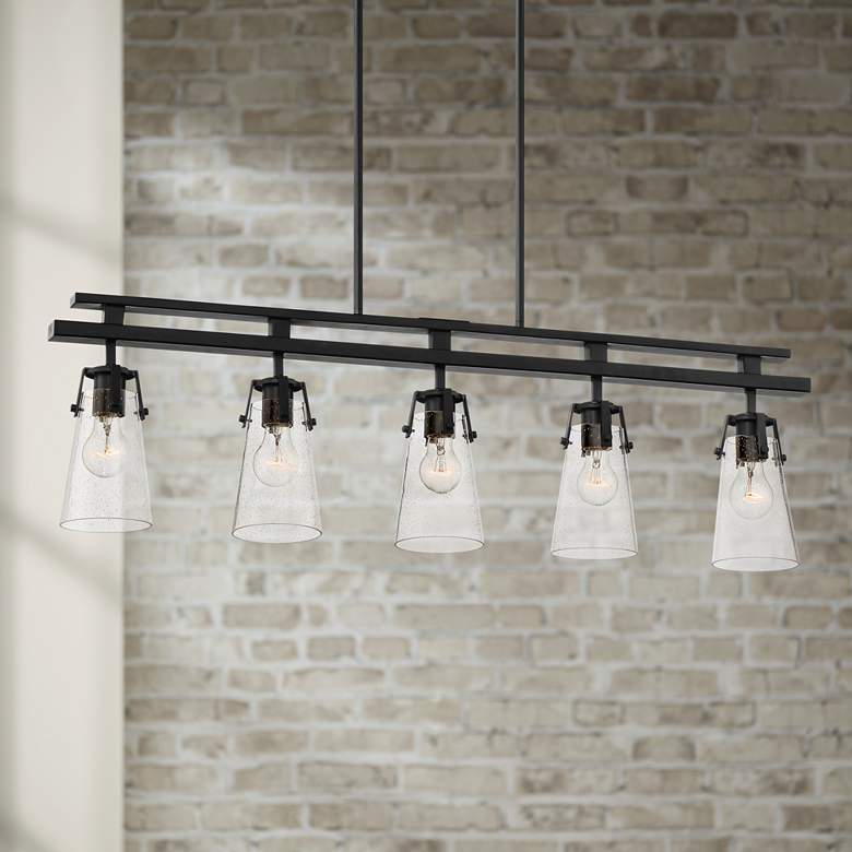 Image 1 Farington 40" Wide Black Seedy Glass 5-Light Island Pendant Light