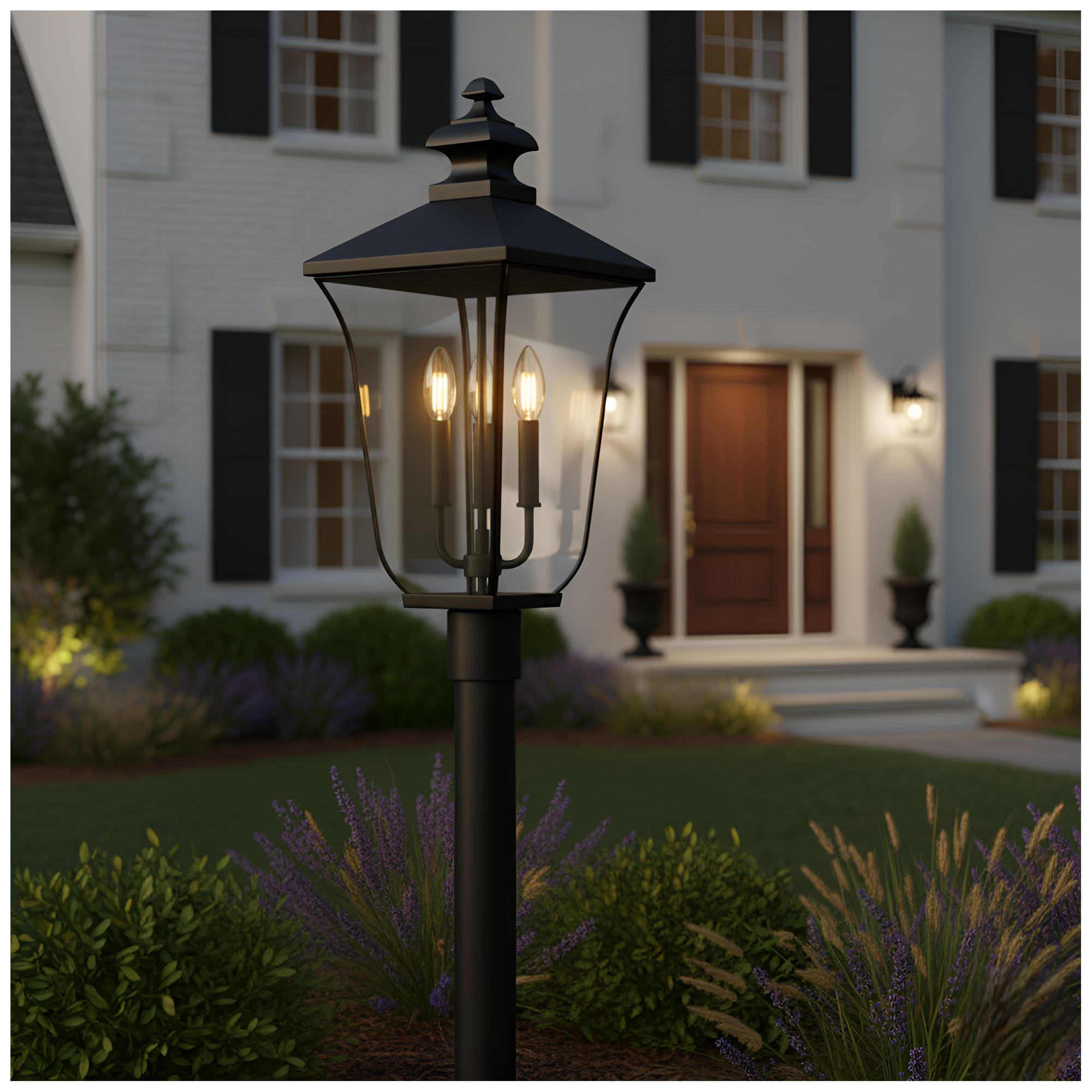 Farley 3-Light Matte Black Outdoor Post Lantern