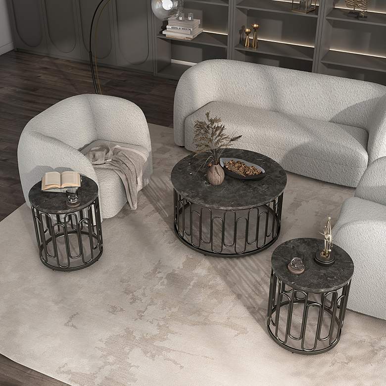 Image 1 Farley 36 inch Wide Black Round 3-Piece Coffee and End Table Set
