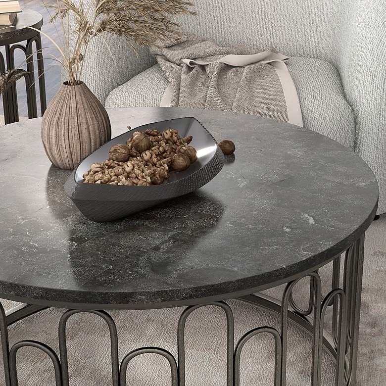 Image 3 Farley 36" Wide Black Round 3-Piece Coffee and End Table Set more views