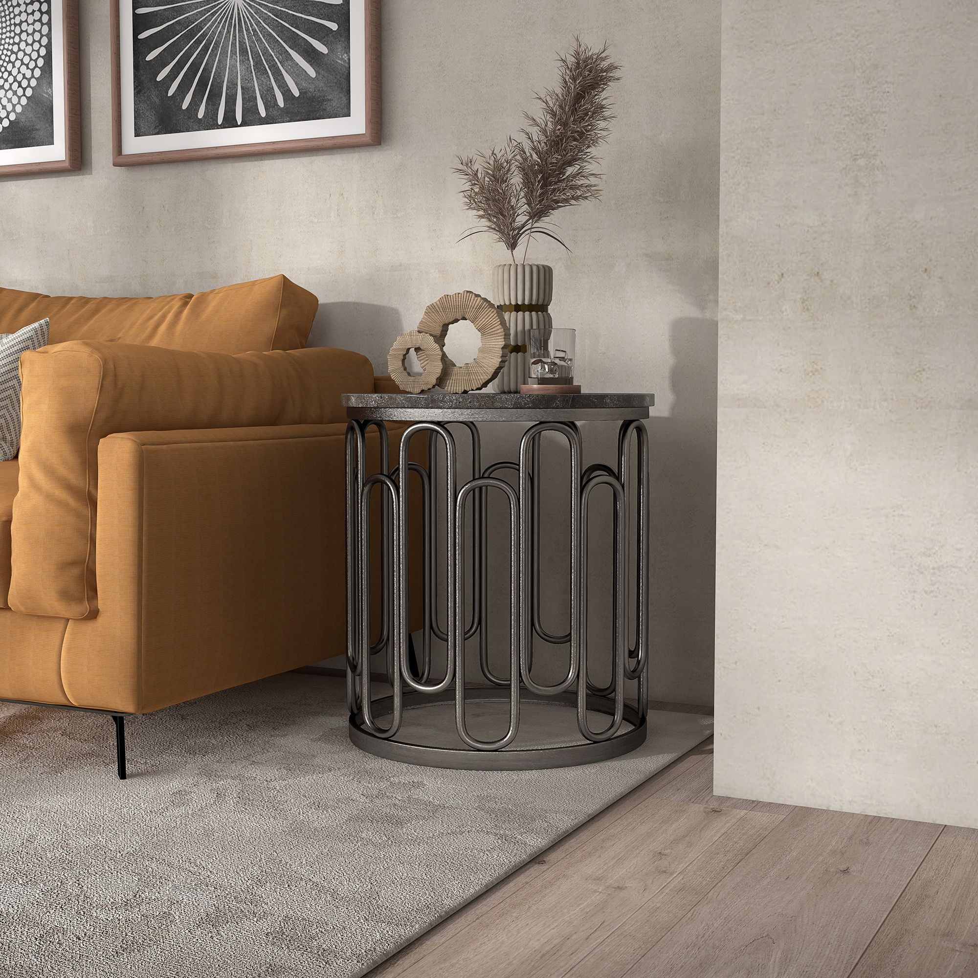 Farley 36" Wide Black Round 3-Piece Coffee and End Table Set