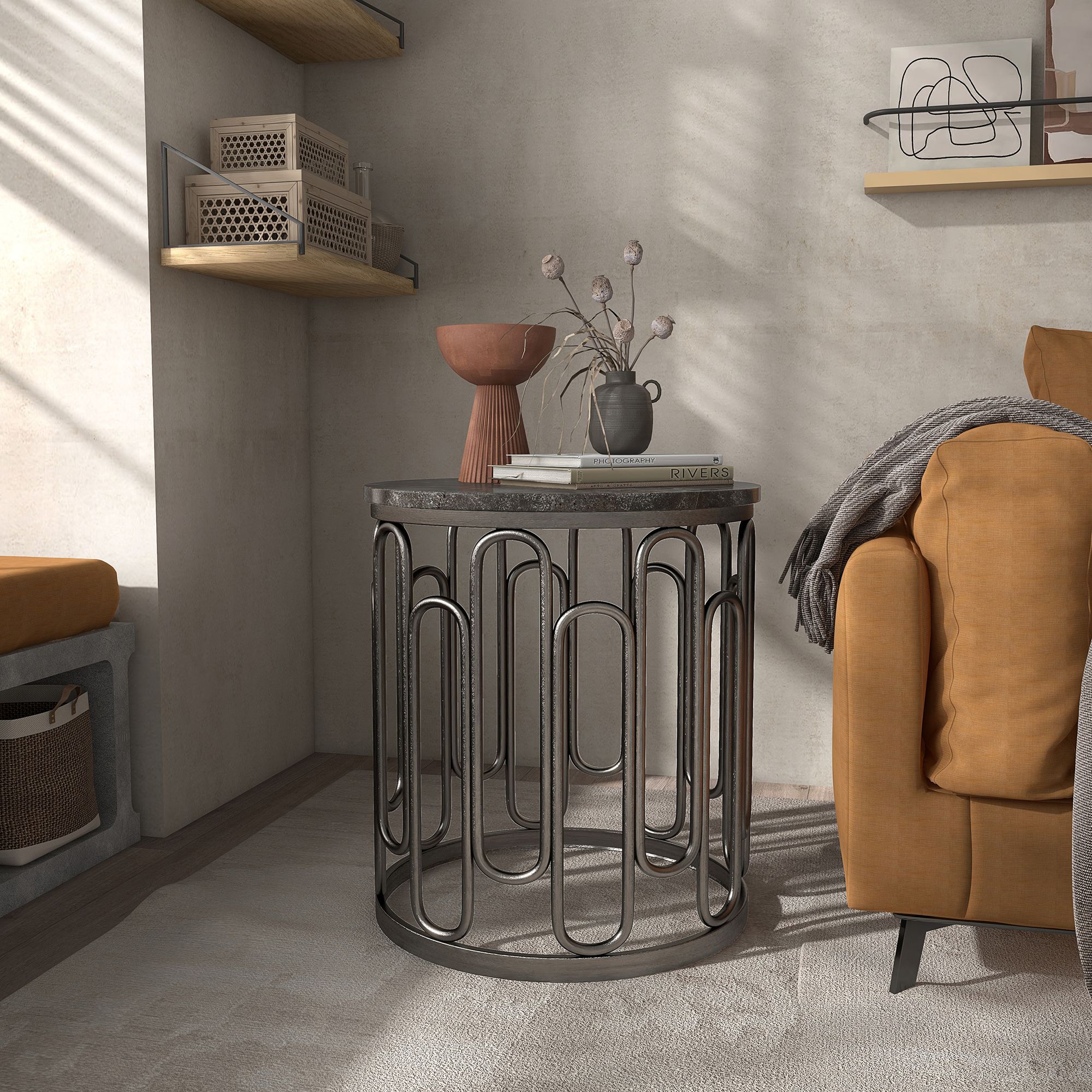 Farley 36" Wide Black Round 3-Piece Coffee and End Table Set