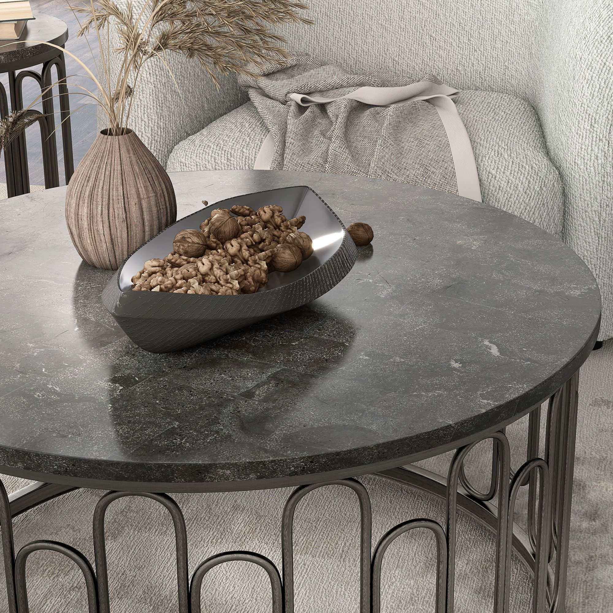 Farley 36" Wide Black Round 3-Piece Coffee and End Table Set